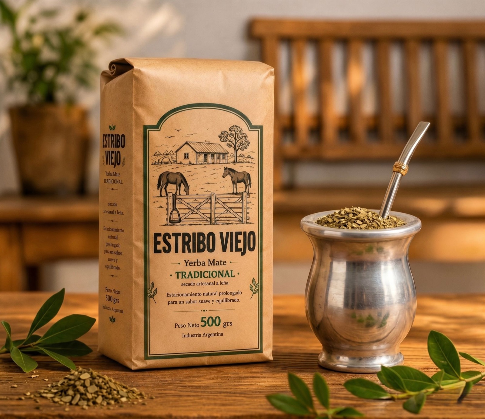 Paquete de Yerba Mate Estribo Viejo con mate cebado