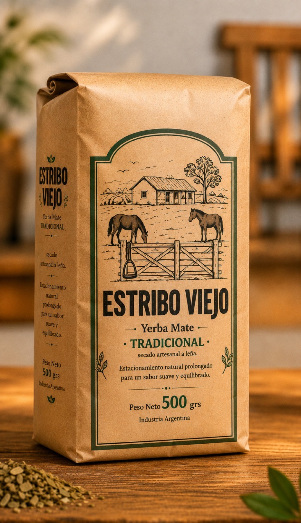 Paquete de Yerba Mate Estribo Viejo Tradicional, 500 gramos